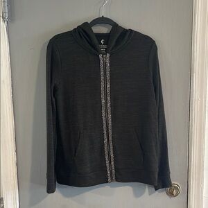 Juicy Couture Black Zip Hoodie with Rhinestone Trim
